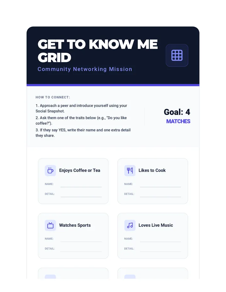 Get to Know Me Grid Worksheet