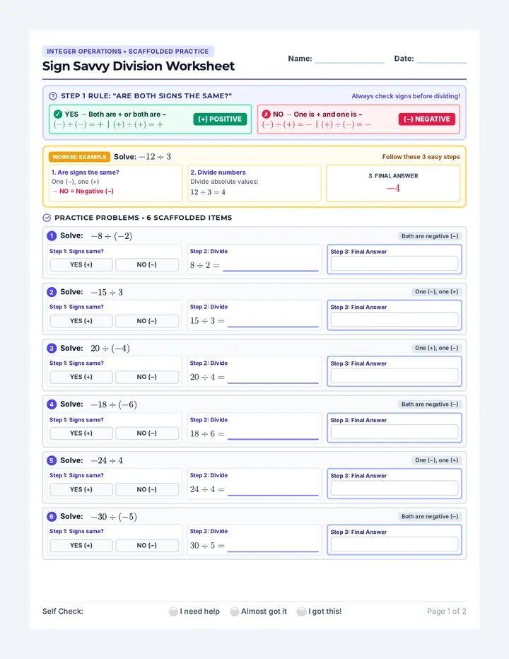 Sign Savvy Division Worksheet