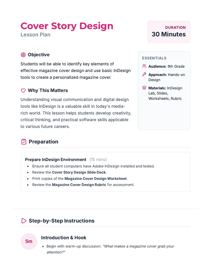 Cover Story Design Lesson Plan