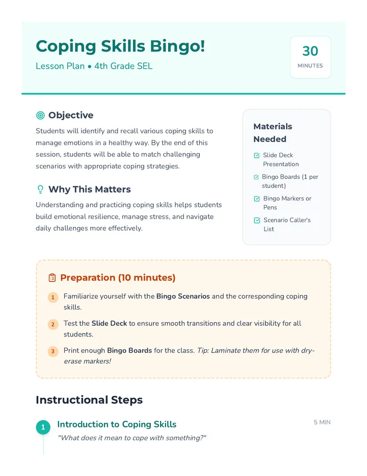 Bingo Lesson Plan Teacher Resource