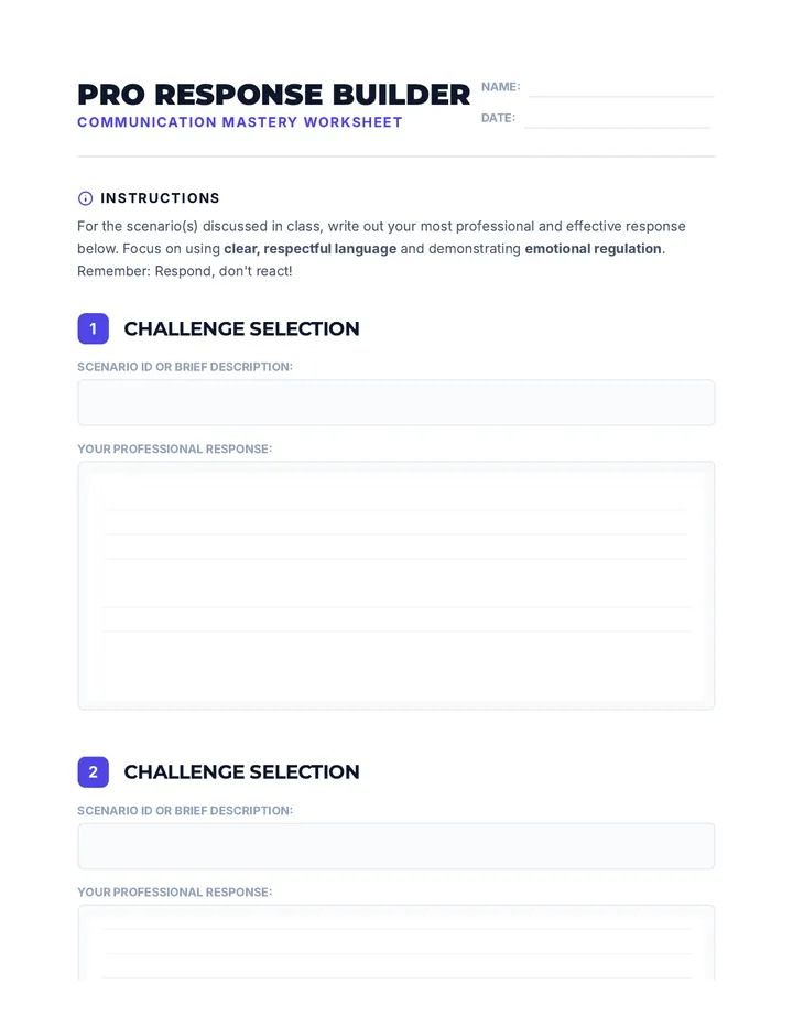 Professional Responses Worksheet