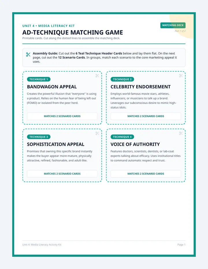 Ad Technique Matching Game