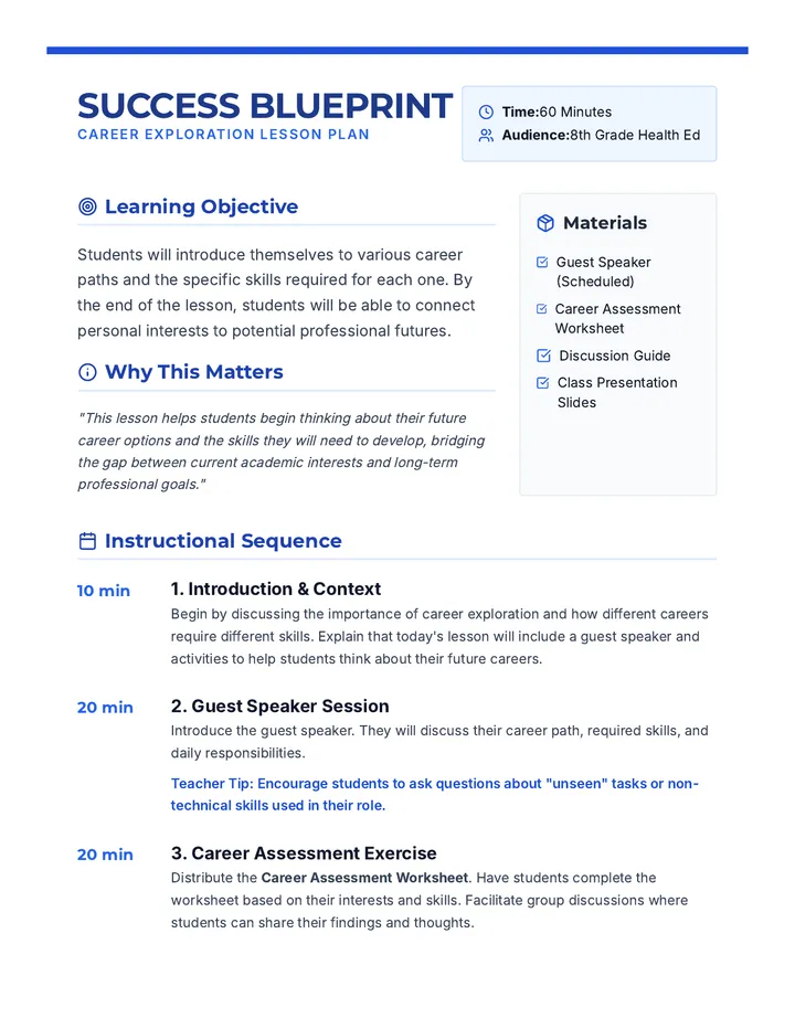 Career Paths Lesson Plan