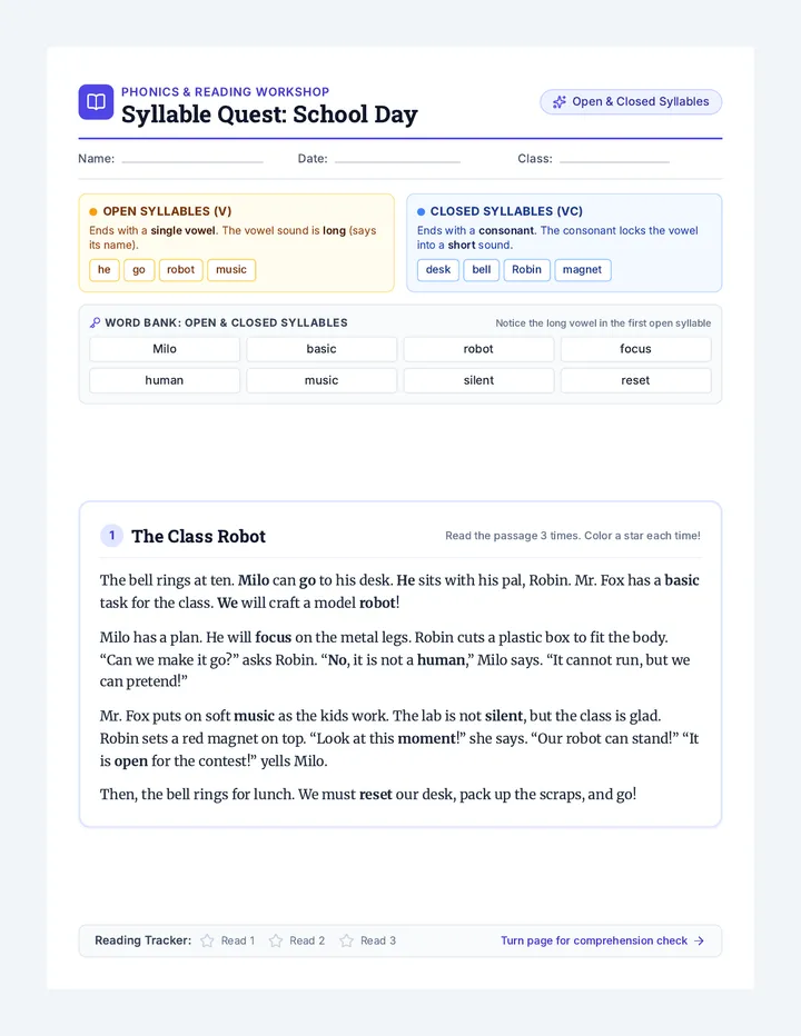 Syllable Quest Reading Passage