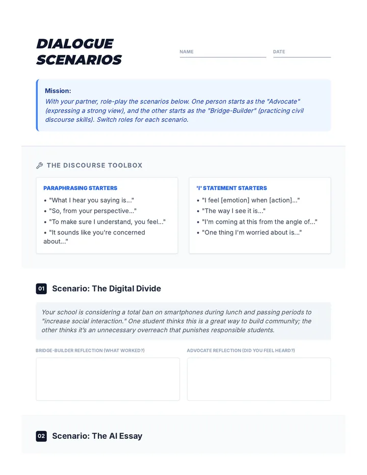 Dialogue Scenarios Worksheet