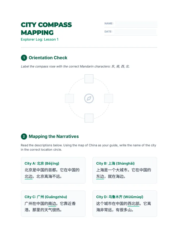 City Compass Worksheet