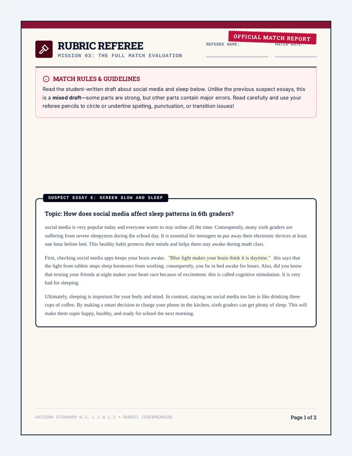 Rubric Referee Worksheet