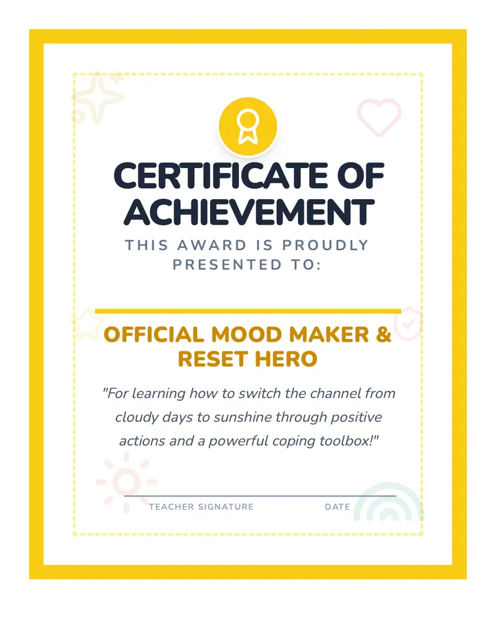 Mood Hero Certificate page 1