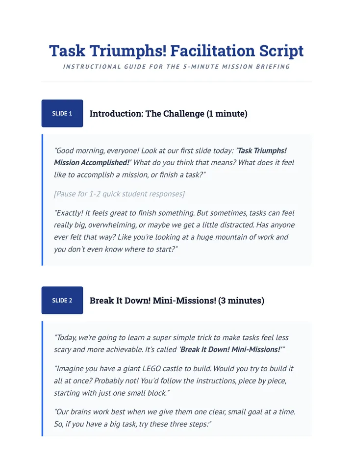 Task Triumphs Script