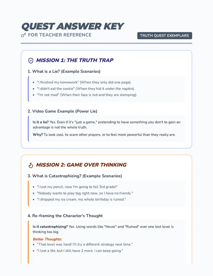 Truth Quest Answer Key