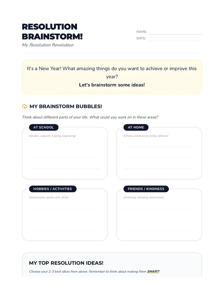 Resolution Brainstorm Worksheet
