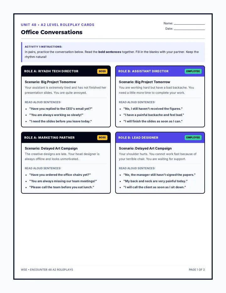 Workplace Wellness Roleplay Cards