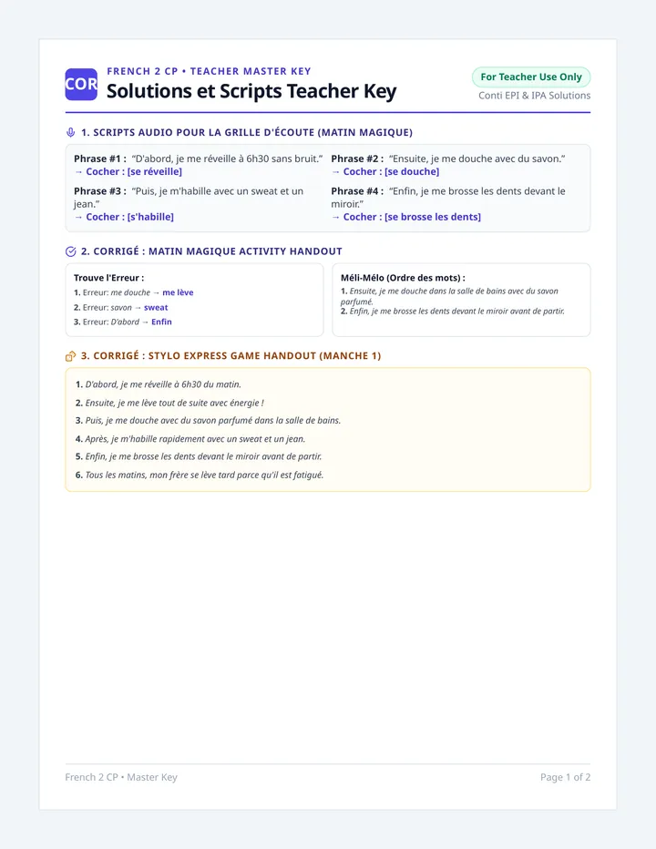 Solutions et Scripts Teacher Key
