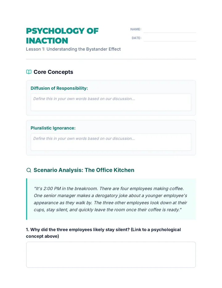 Bystander Psychology Worksheet