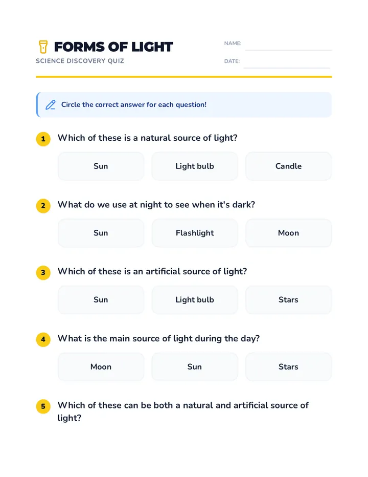 Forms of Light Quiz
