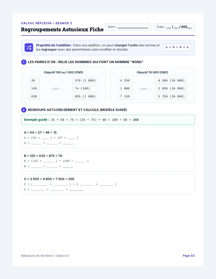 Regroupements Astucieux Fiche