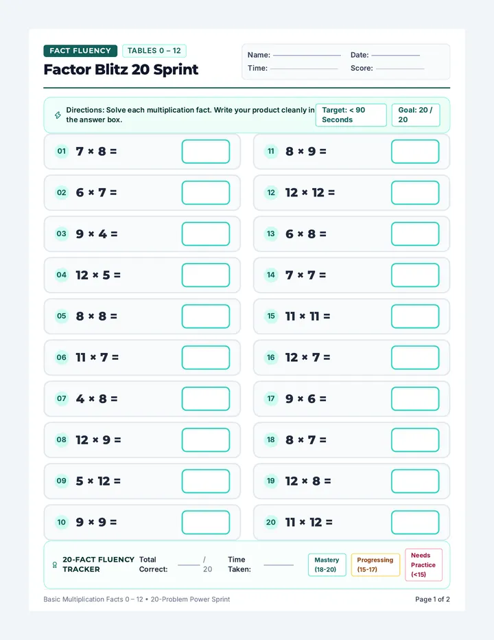 Factor Blitz Worksheet