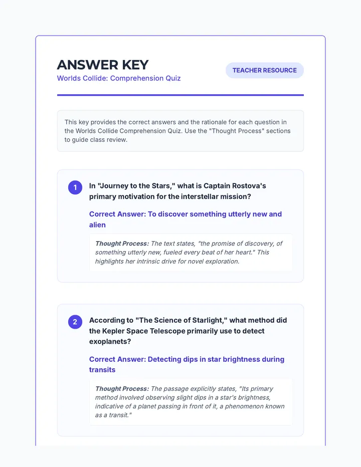 Worlds Collide Quiz Answer Key Teacher Resource