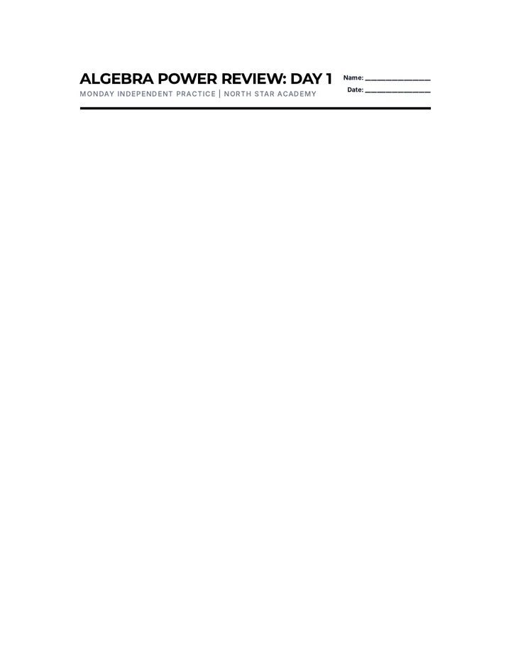 Monday Algebra Power Review Worksheet