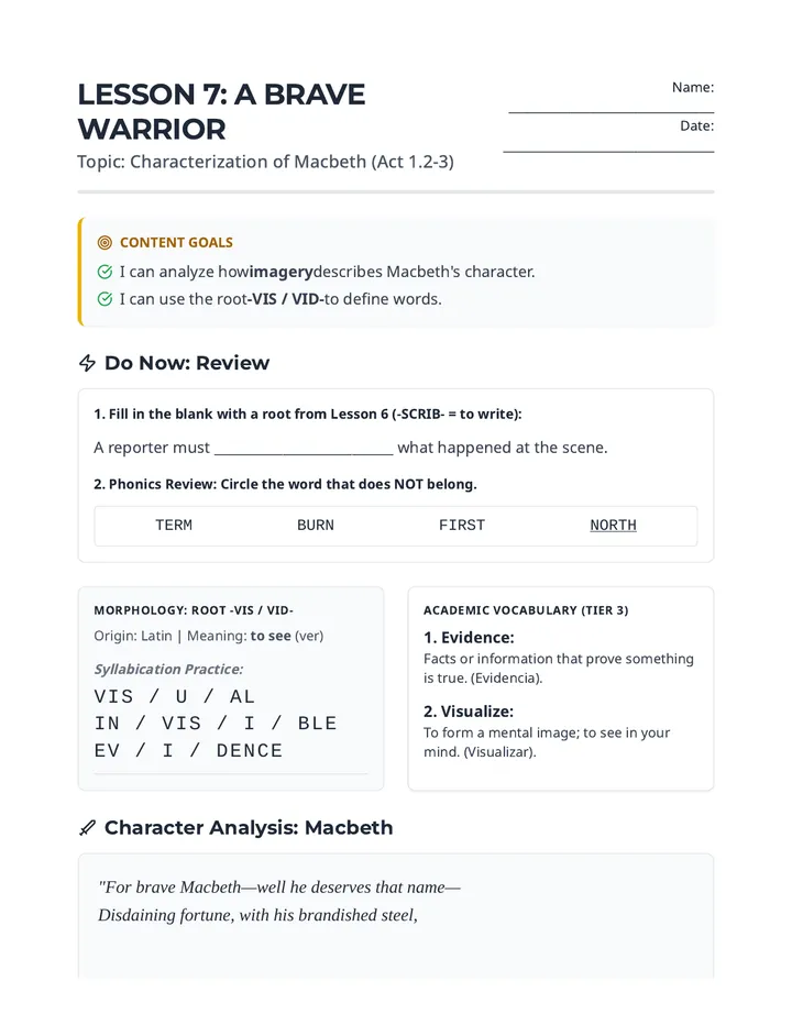 A Brave Warrior Handout