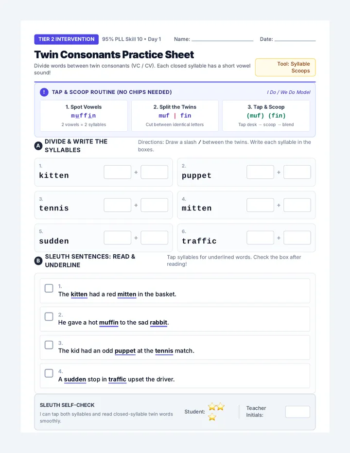 Twin Splits Practice Worksheet