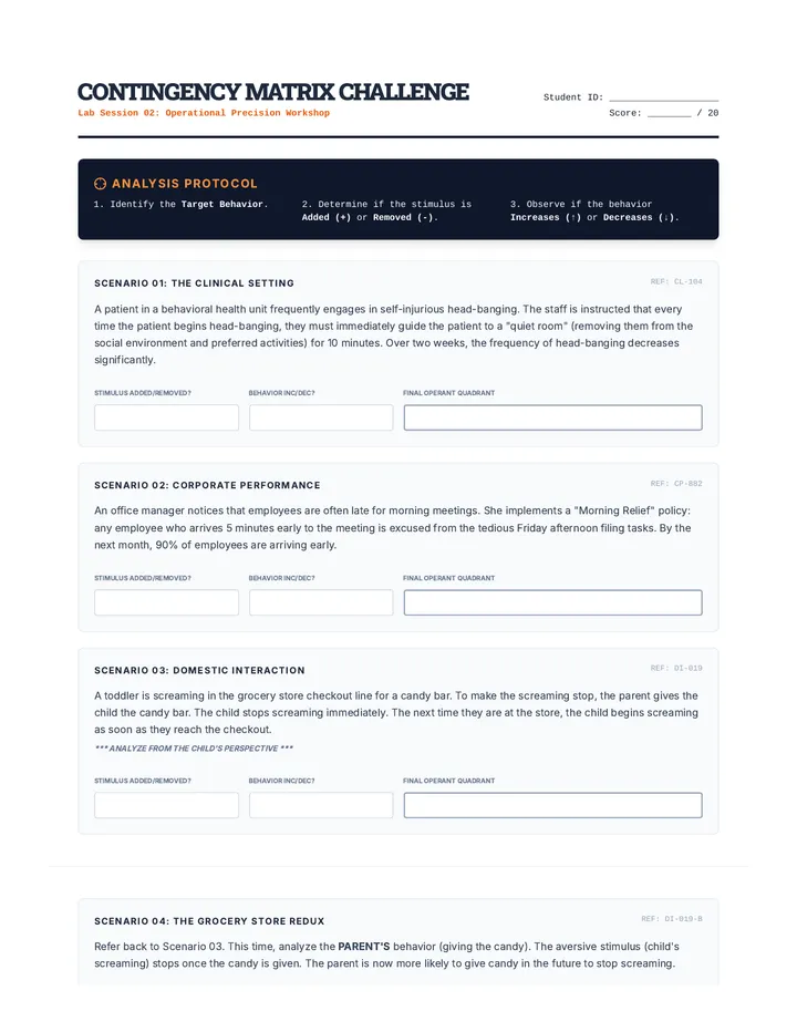 Contingency Matrix Worksheet