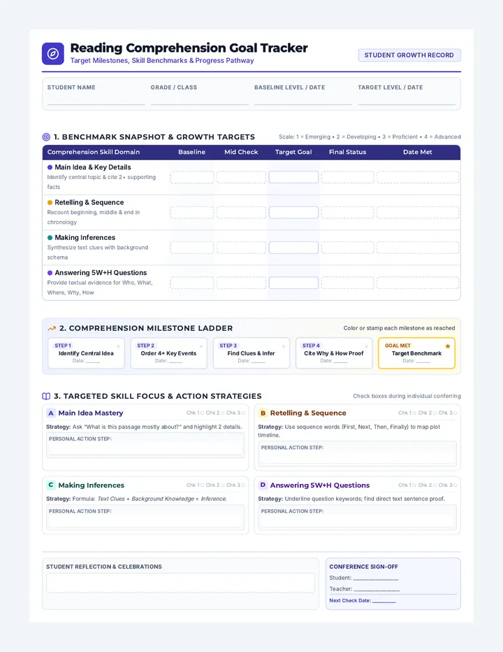 Comprehension Goal Tracker Sheet