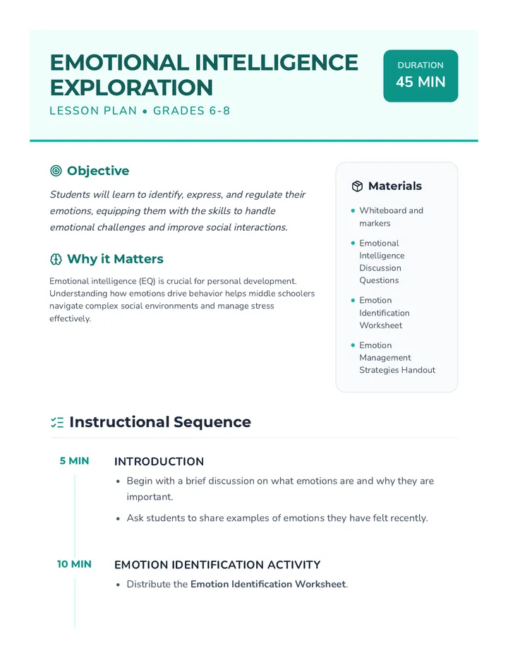 Emotion Intelligence Lesson Plan