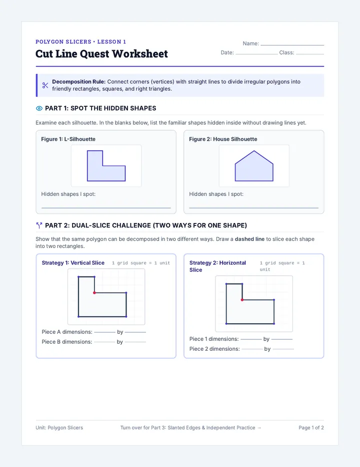Cut Line Quest Worksheet