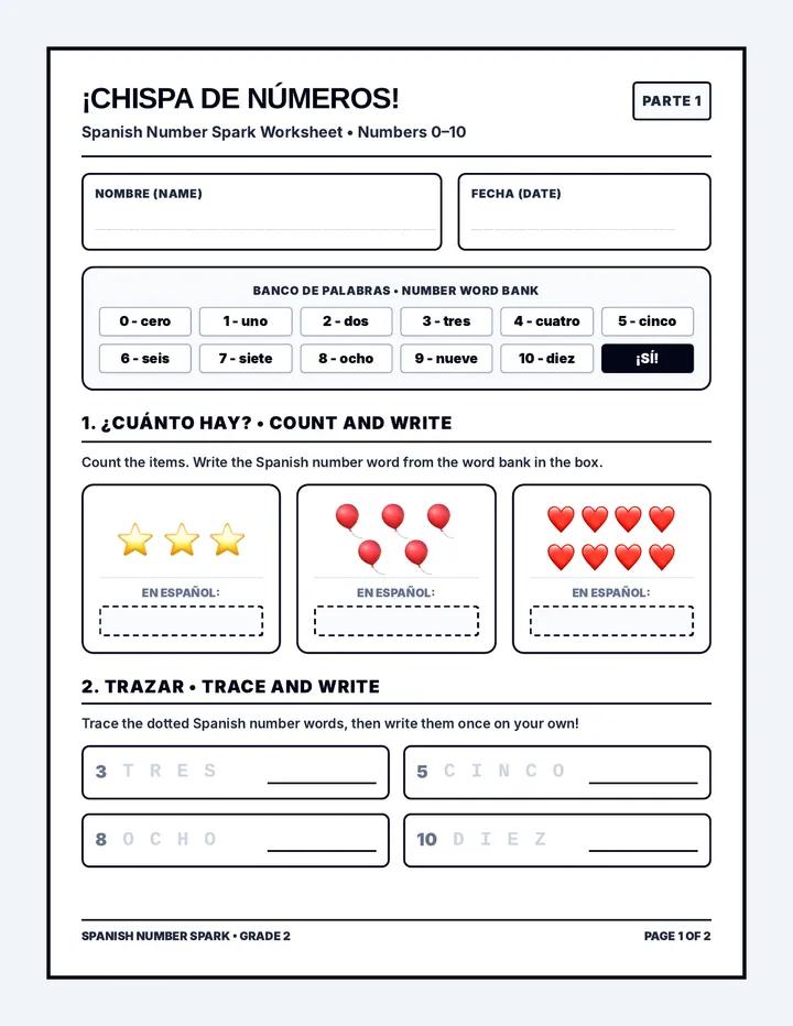 Number Spark Worksheet