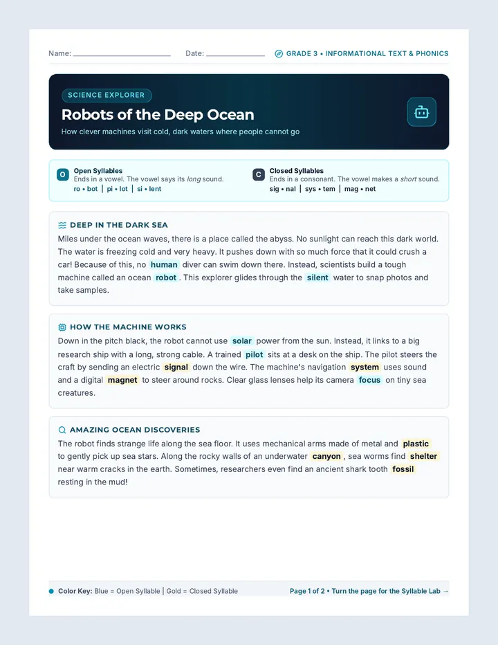 Ocean Robots Reading Passage