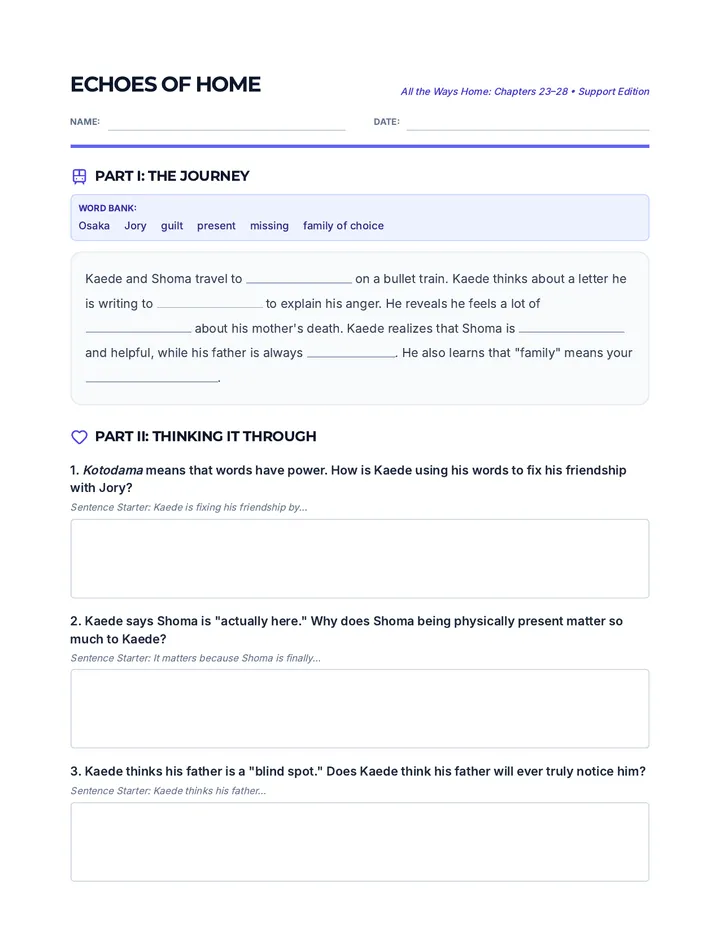 All the Ways Home Worksheet