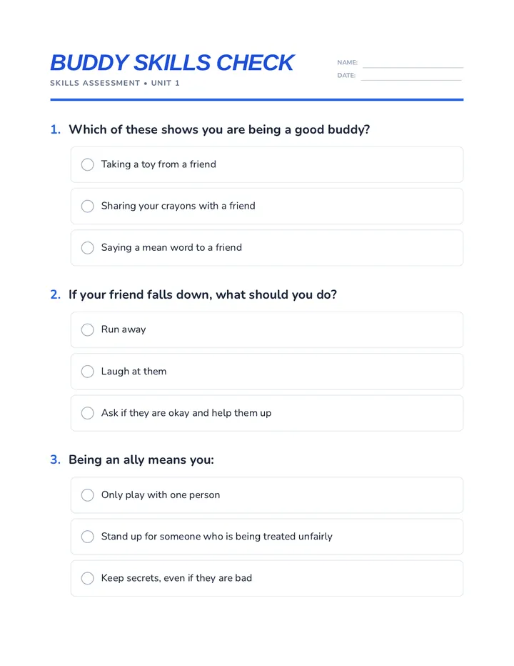 Buddy Skills Check Test