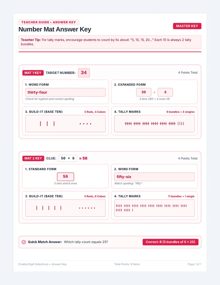 Number Mat Answer Key