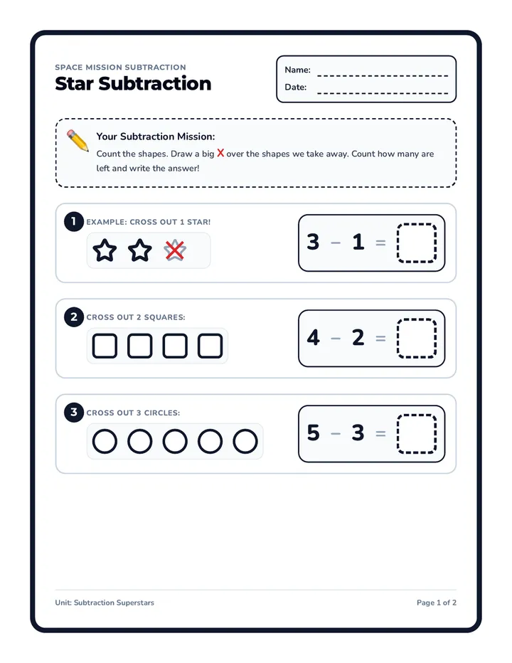 Star Subtraction Worksheet