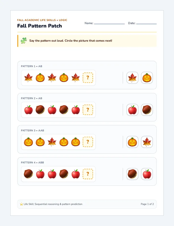 Pattern Patch Worksheet