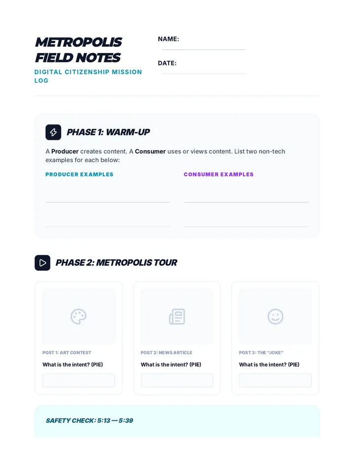 Metropolis Field Notes Worksheet