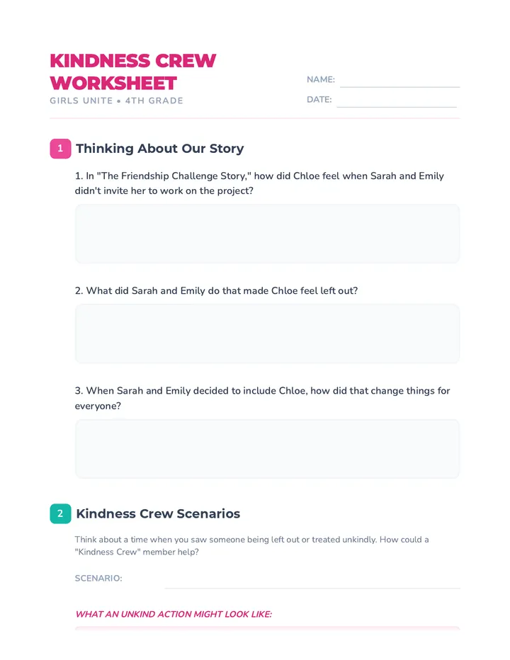 Kindness Crew Student Worksheet