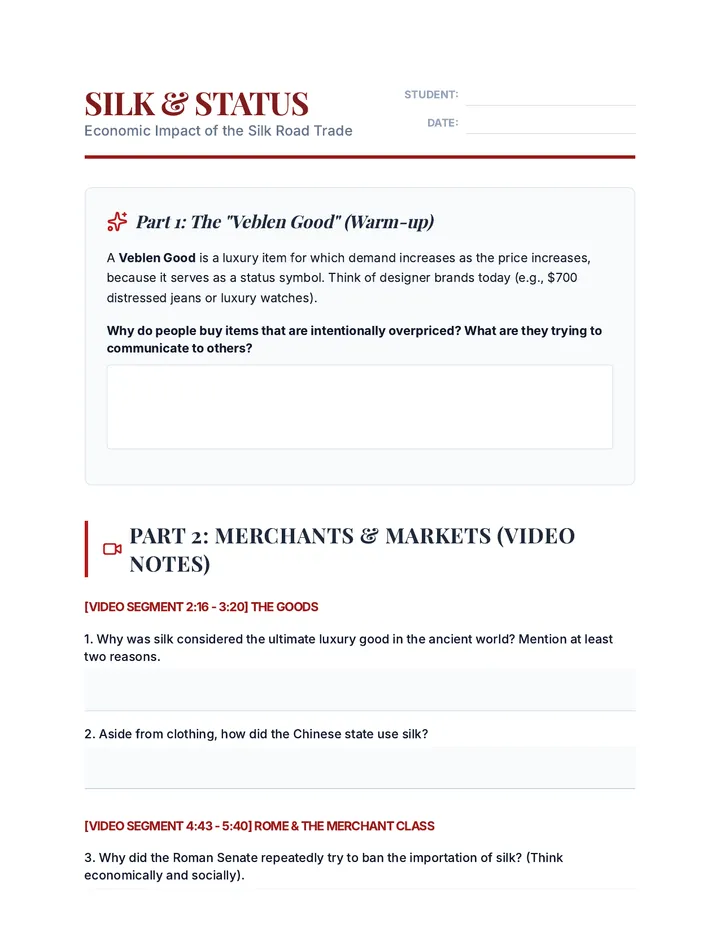 Silk and Status Worksheet