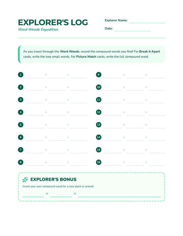 Explorer Log Sheet Expanded