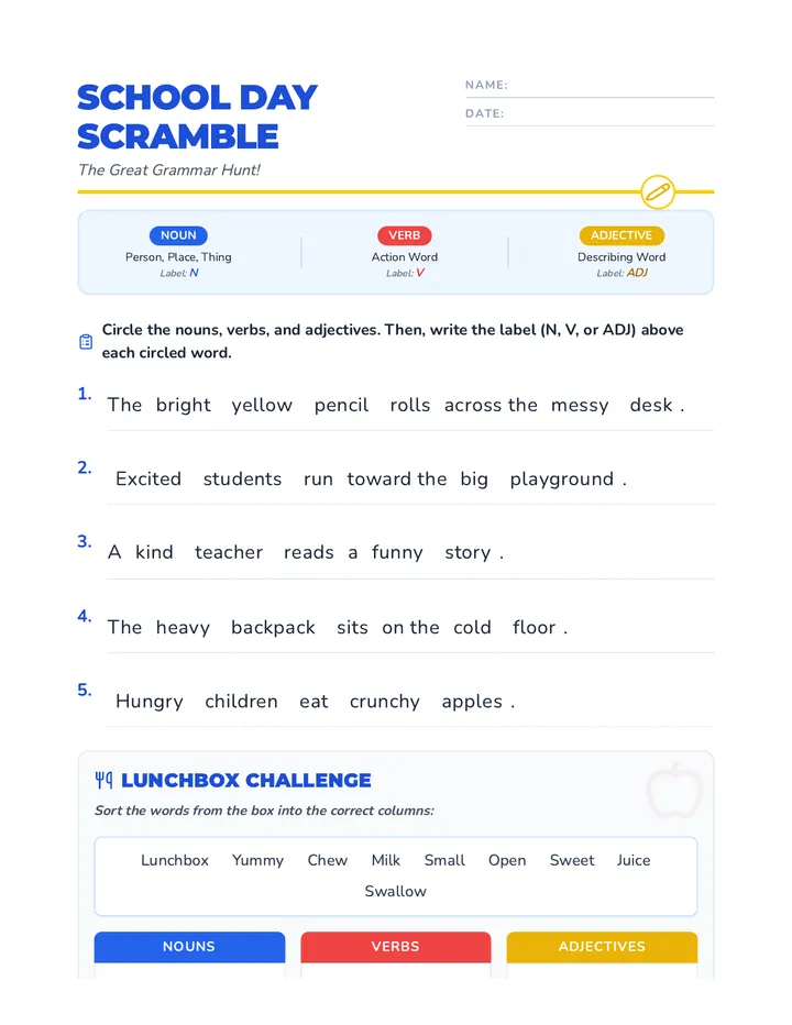 School Day Scramble WorksheetCondensed