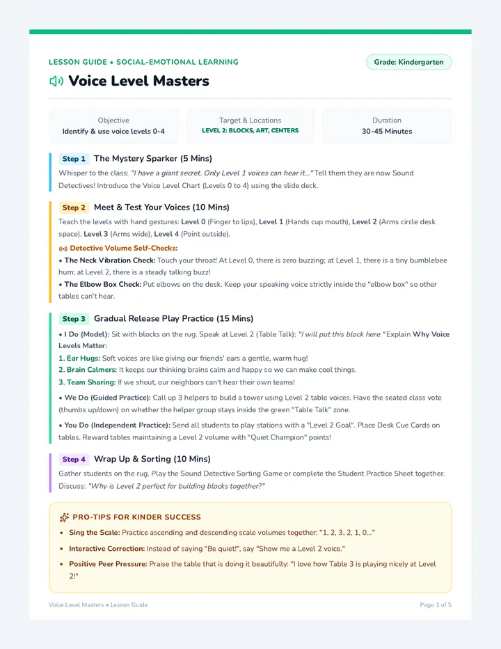 Voice Level Lesson Plan