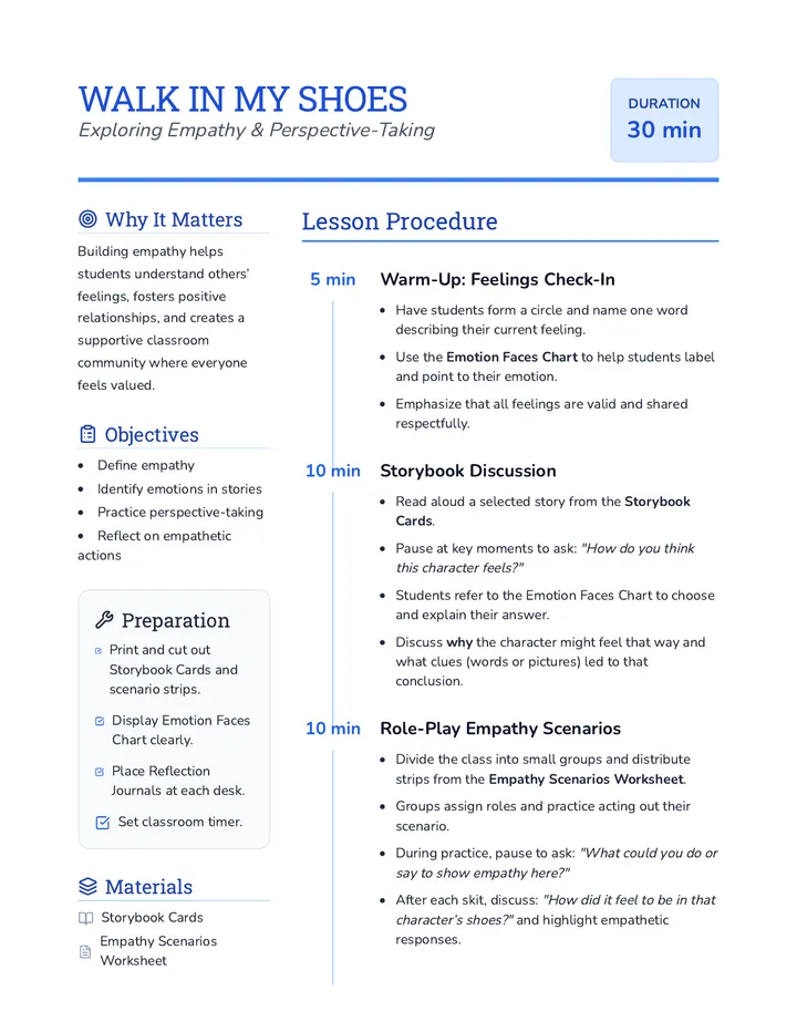 Walk in My Shoes Lesson Plan