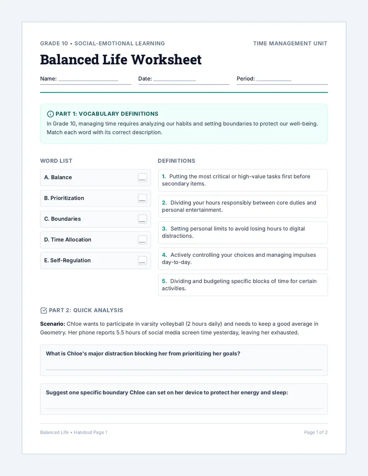 Balanced Life Worksheet