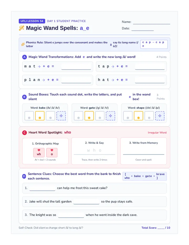 Magic Spells Worksheet