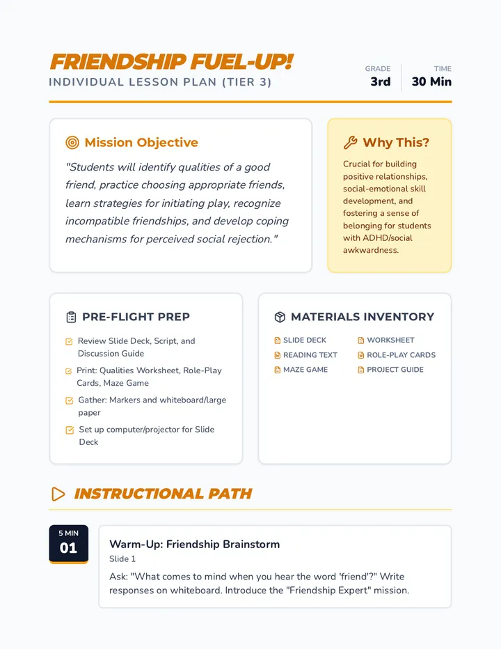 Friendship Fuel-Up Lesson Plan