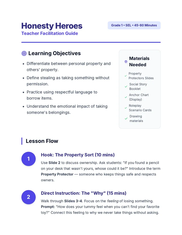 Honesty Heroes Teacher Guide