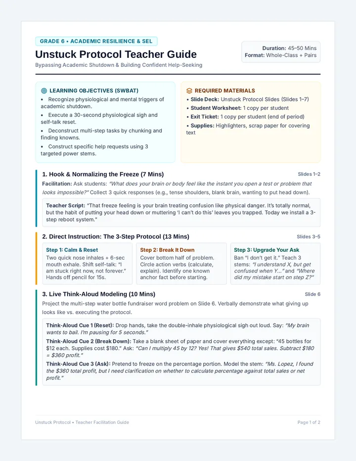 Unstuck Protocol Teacher Guide