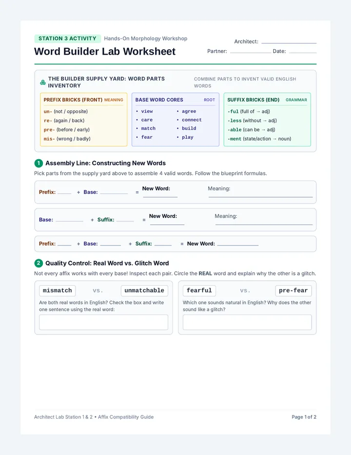 Word Builder Lab Worksheet