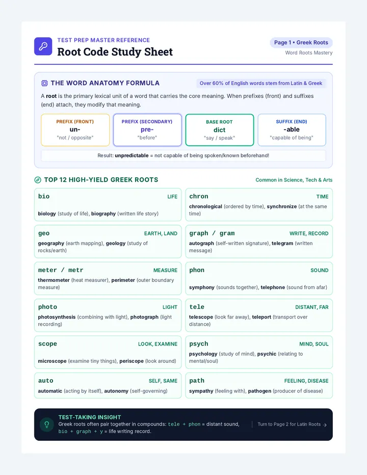 Root Code Study Sheet